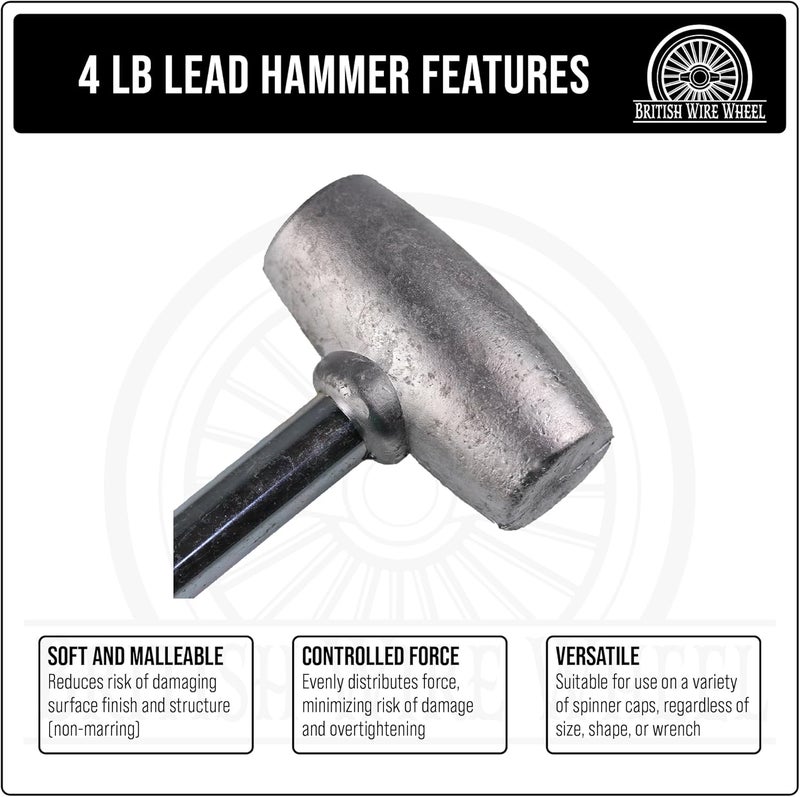 British Wire Wheel 4lb Lead Hammer for Knock Off Wheels - Lead Alloy Non-Marring Automotive Dead Blow Hammer | Perfect Tool for Knock-Off Spinner Caps for Lowriders and Classic Cars with Wire Wheels - Image 3